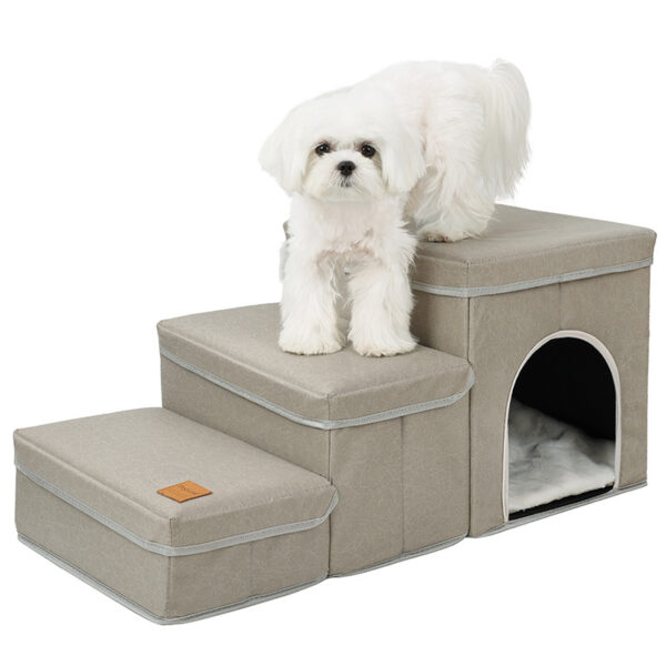 Foldable Dog Stairs With Storage - 3-Level Small To Medium Dog Breed Ramp, Oxford Fabric, Suitable For High Beds And Sofas, Pet Ladder, Dog Stairs - Image 10