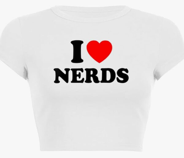 I Love Nerds Letter Print Midriff-baring Short Sleeve - Image 5