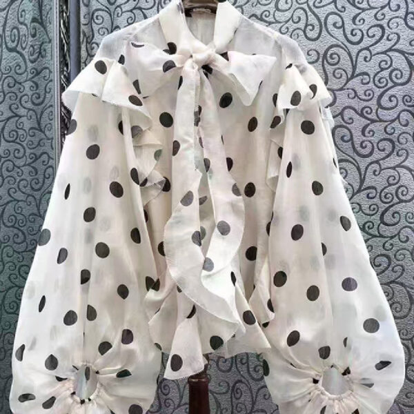 Unique Ruffled Temperament Polka Dot Shirt Women - Image 3