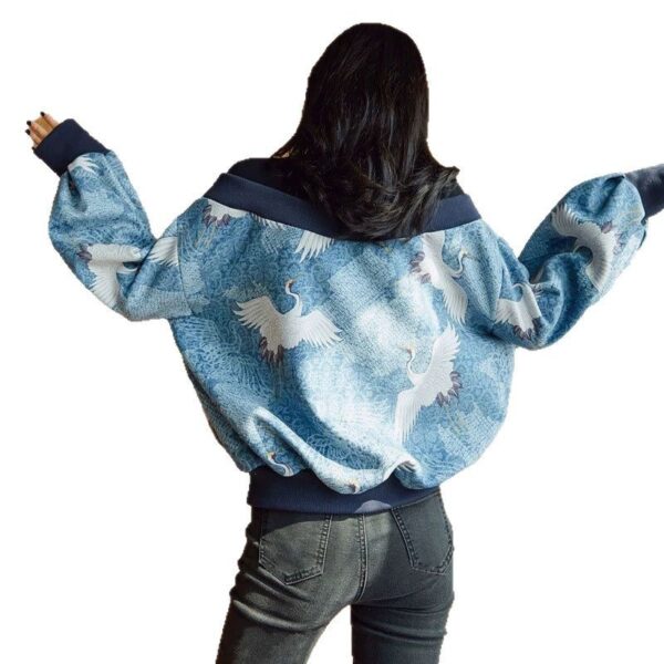 Women's Fashion Stitching Crane Print Sweater - Image 6