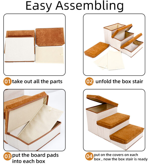 Small Dog Stairs - Pet Stairs For Couch And High Beds, Folding Steps, Pet Toy Storage, Cat Stairs For Bed-Allows Your Pets Easy Instant Access To Your Sofa Or Bedside - Image 9
