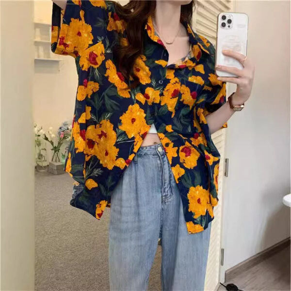 Retro Printed Shirt Top Summer Women's - Image 4