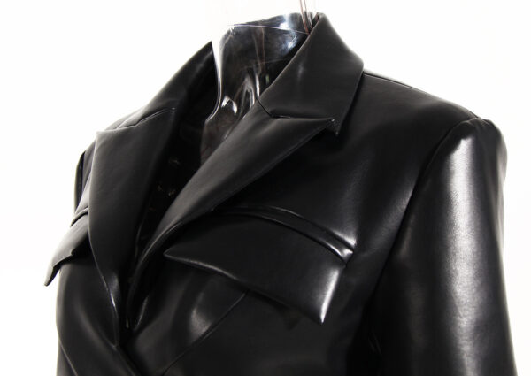 Full Open Cross Lace-up Waist-controlled Chest-flattering Long Sleeve PU Leather Short Coat - Image 6