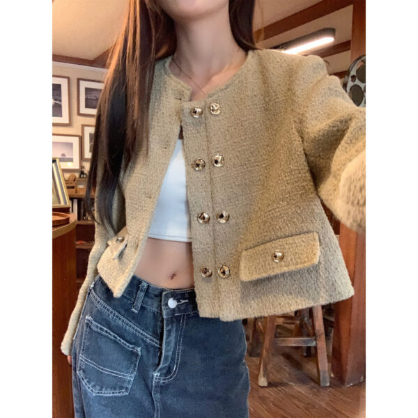 Apricot Round Neck All-matching Fashion French Style Short Coat - Image 2