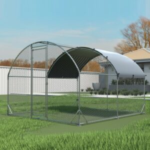 Large Metal Chicken Coop Upgrade Three Support Steel Wire Impregnated Plastic Net Cage, Oxford Cloth Silver Plated Waterproof UV Protection, Duck Rabbit Sheep Bird Outdoor House 9.2W X 12.5L X 6.5H