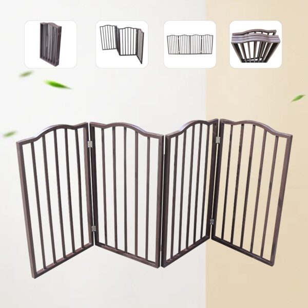 Dog Gate For Doorways, Stairs - Freestanding, Folding, Brown, Arc Wooden - Image 9