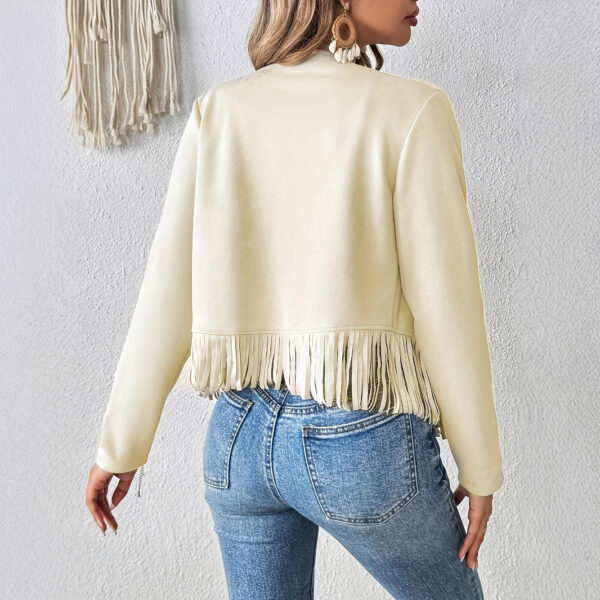 Women's Elegant Solid Color Tassel Trimmed Front Open Jacket Jacket - Image 5