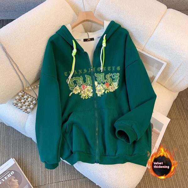 Women's Velvet Padded Thickened Sweater Warm Hooded - Image 2