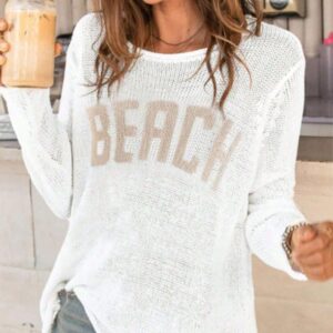 Women Casual Fashion Long Sleeve Letter Loose Knit Pullover Sweater