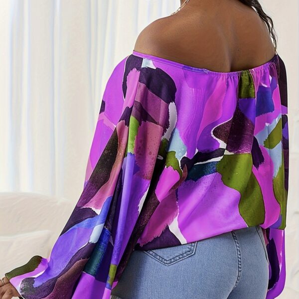 Ladies' Fashionable And Casual Off Shoulder Printed Lantern Sleeves, Loose And Comfortable Versatile T-shirt Top - Image 3