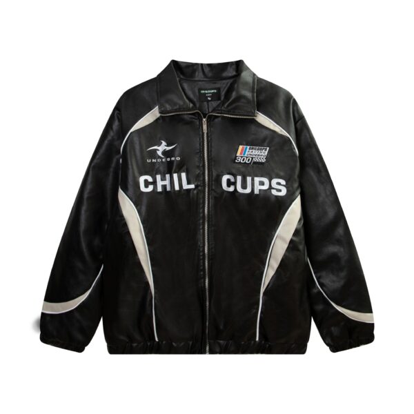 Loose American Couple Embroidered Motorcycle PU Jacket - Image 9