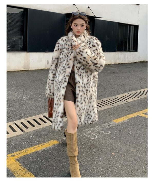 Leopard-print Fur And Lapel Fur Coat For Women - Image 5